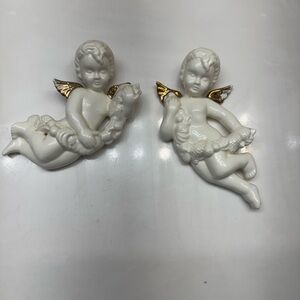 Vintage Cream and Gold Angel Wall Decor Set